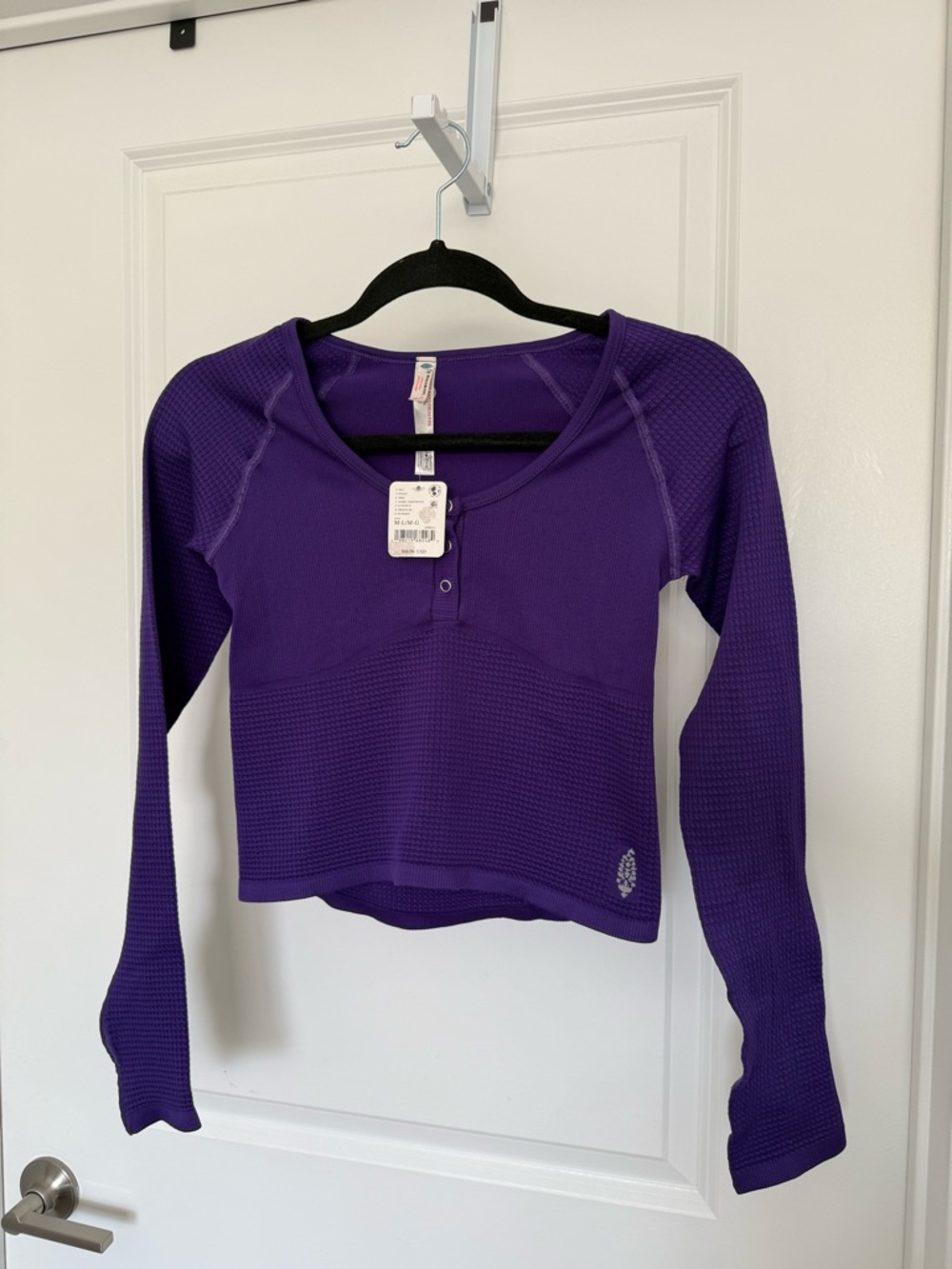 Free People Purple Scoop-Neck Long Sleeve Top with Back Cutout NWT